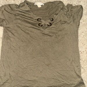 Michael Kors Olive Short Sleeve Top with Eyelet Detail